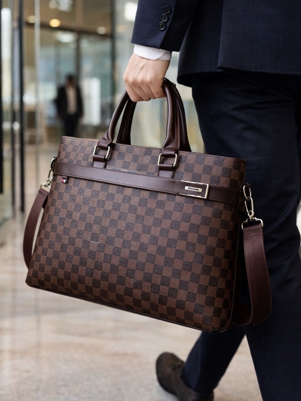 Checkered Laptop Brief Case